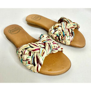 Andre Assous Nahala Multi Braided Raffia Sandal Size 7 US 37 EU Made In Spain